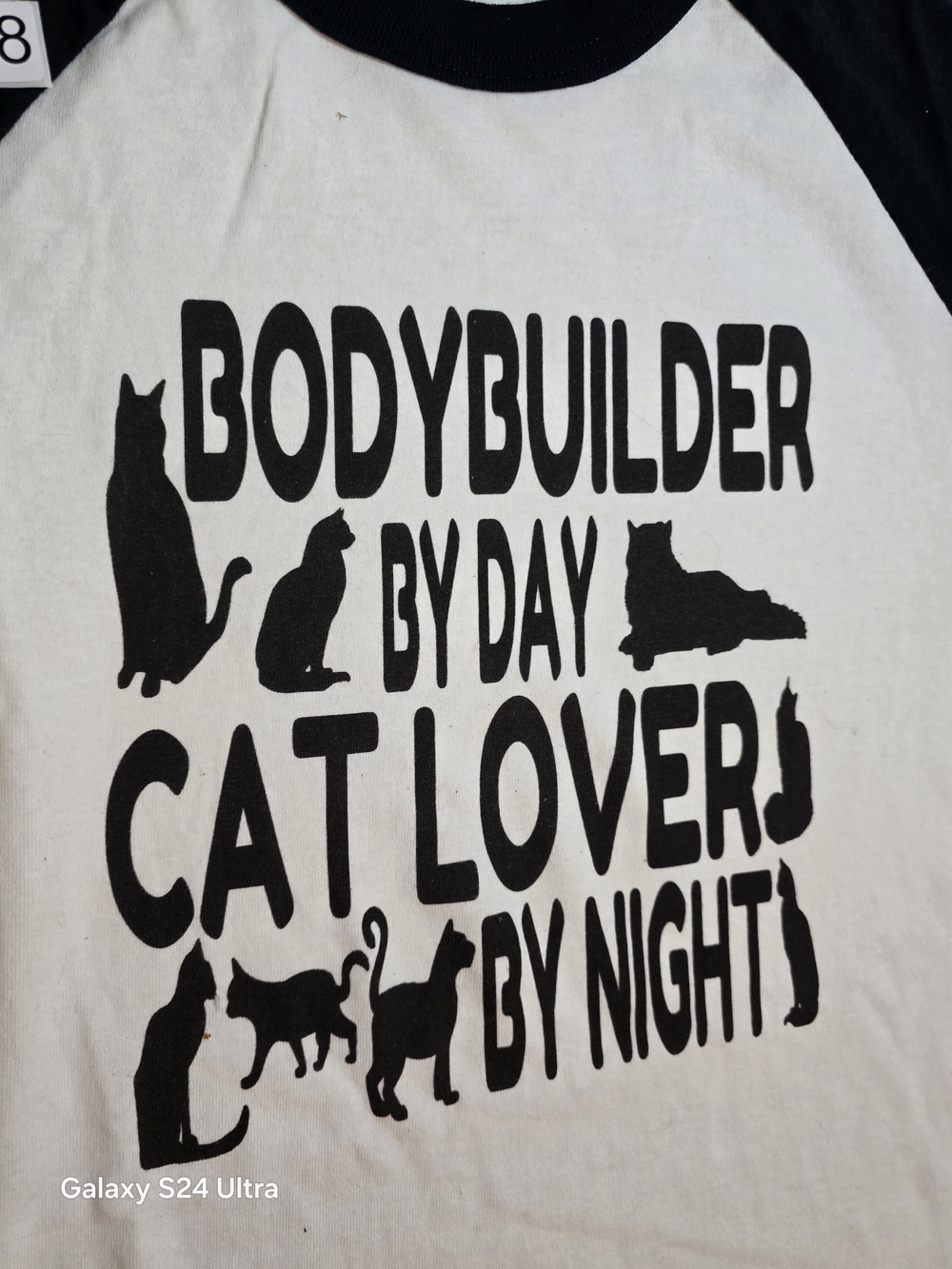 Champion Bodybuilder By Day Cat Lover By Night Graphic Raglan 3/4 Sleeve T-Shirt - Picture 2 of 7